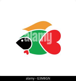 Abstract colorful fish warrior with heart tail vector illustration isolated on white background. Stock Vector