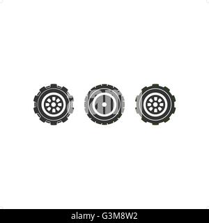 Three type of wheels tire collection vector illustration isolated on white background. Stock Vector