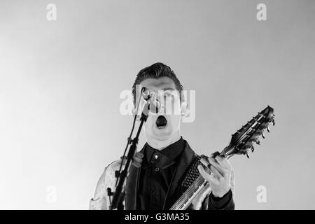 Alex Turner of English rock band Arctic Monkeys performs at Zurich Openair Festival 2013. Stock Photo