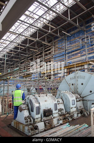 Turbine hall of Lotts Road Power Station in Fulham, London. Photographed in 2008 before conversion into high quality apartments. Stock Photo