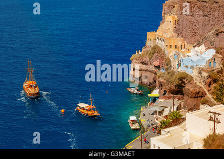 Old Port of Fira, main town Santorini, Greece Stock Photo