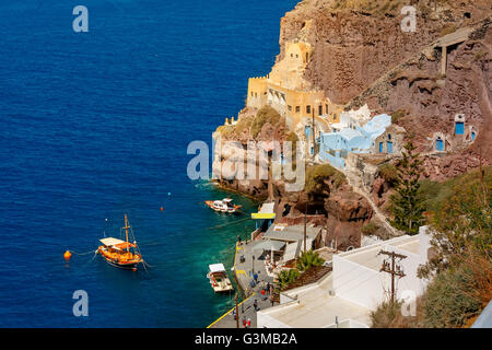 Old Port of Fira, main town Santorini, Greece Stock Photo