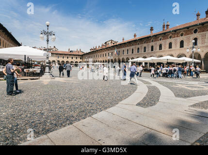 Ducale square, Vigevano; view of renaissance monumental central square, shot in summer bright light Stock Photo