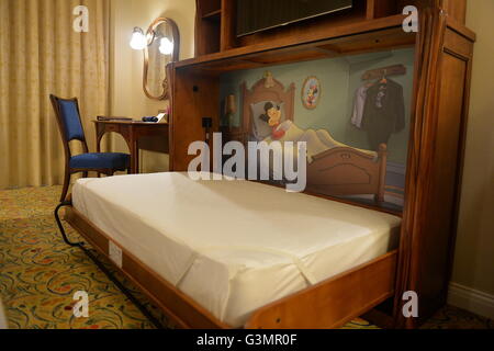 Shanghai. 14th June, 2016. Photo taken on June 14, 2016 shows the children's bed in the guest room of the Shanghai Disneyland Hotel in Shanghai, east China. The Shanghai Disney Resort, the sixth in the world, will officially open on June 16. Credit:  Liu Xiaojing/Xinhua/Alamy Live News Stock Photo