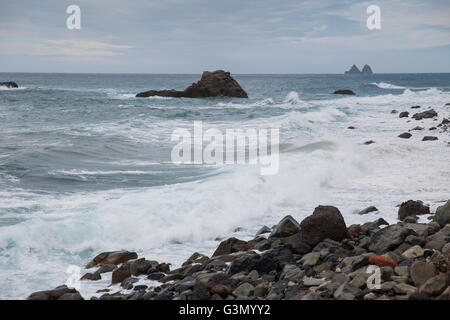 Rocks on coast of Benijo beach (Playa de Benijo), Tenerife island, Spain Stock Photo