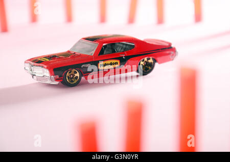 Toy car, Hot Wheels, the The red car, diecast  '70 Bulck GSX, GM Stock Photo