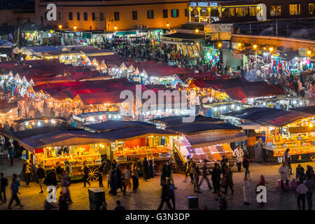 Jamaa el Fna (Jemaa el-Fnaa, Djema el-Fna  ) the main square in Marrakesh's medina, Morocco at night Stock Photo