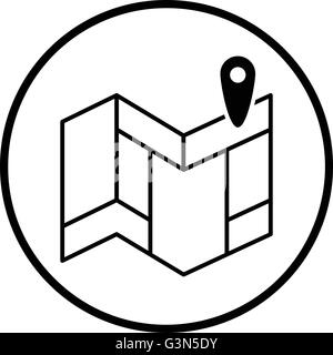 Navigation map icon. Thin circle design. Vector illustration. Stock Vector