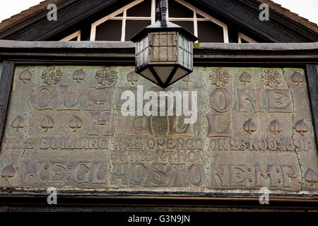 UK, England, Wirrall, Port Sunlight, Glastone Theatre opened in 1891, sign above entrance Stock Photo