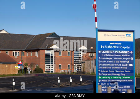 Direction sign board exterior of St Richards, Chichester Hospital Stock Photo