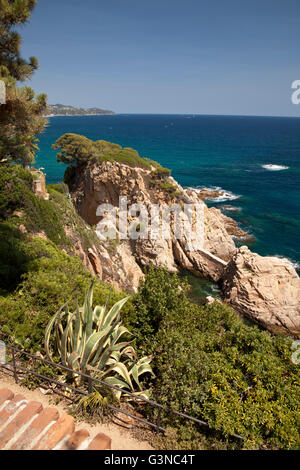 Jardí Botànic Marimurtra, botanical gardens, with views of the Mediterranean, Blanes, La Selva, Costa Brava, Catalonia, Spain Stock Photo