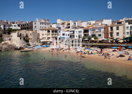 Townscape with beach, Calella de Palafrugell, Costa Brava, Catalonia, Spain, Europe, PublicGround Stock Photo