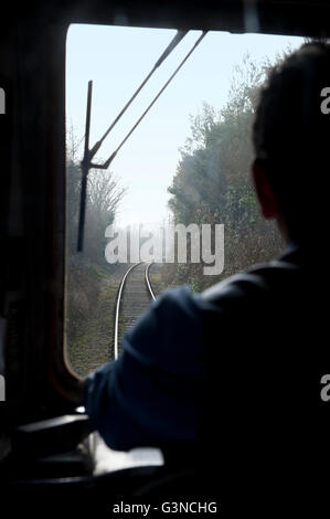 Driver's View from the cab of Metro-Cammel class 108 DMU on the East Kent Railway, UK Stock Photo