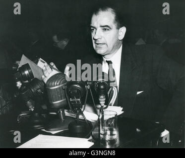 Wisconsin Senator Joseph McCarthy (1908-1957), speaking in front of a ...