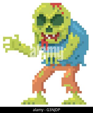 Vector illustration of Cartoon zombie pixel design Stock Vector