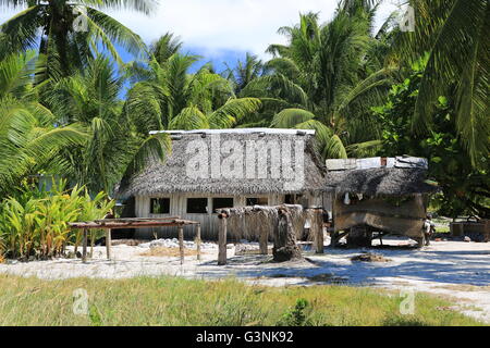 Hut made from coconut palm tree in the village, Christmas Island, Kiribati Stock Photo