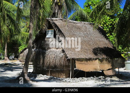 Hut made from coconut palm tree in the village, Christmas Island, Kiribati Stock Photo