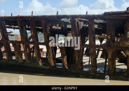 Details of the interior of the SS Maheno luxury shipwreck on clear blue sky Stock Photo