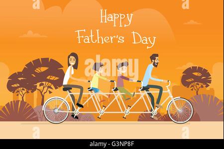 Father Day Holiday, Family Ride Tandem Bicycle Stock Vector