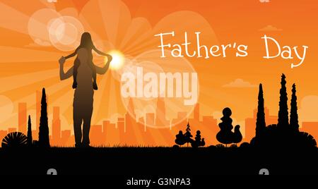 Father Day Holiday, Silhouette Daughter Sit On Dad Shoulders Stock Vector