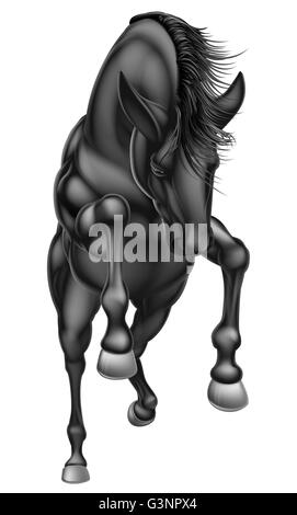 An illustration of a black horse rearing on its hind legs or running or jumping Stock Photo