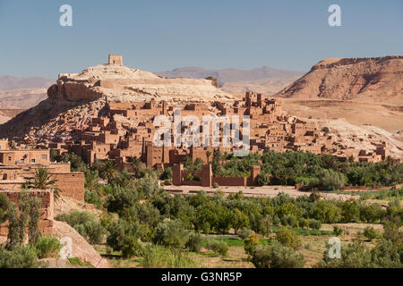 Overview of Ait Benhaddou Kasbah, famous kasbah in Morocco, site of movie productions, Quarzazate, Morocco, Africa Stock Photo