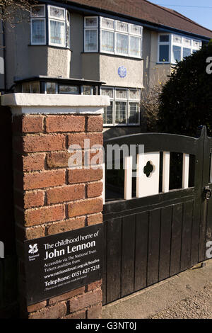 Merseyside, Liverpool, Beatles History, Mendips, 251 Menlove Road childhood home of Beatle John Lennon Stock Photo