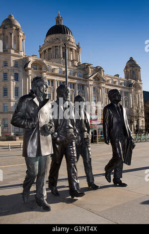 Merseyside, Liverpool, Pier Head Andrew Edwards’ Beatles statue Stock Photo