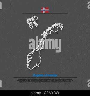 Kingdom of Norway isolated map and official flag icons. vector Norwegian political map thin line icon. Scandinavian Country geog Stock Vector