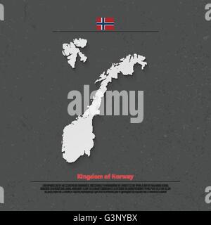 Kingdom of Norway isolated map and official flag icons. vector Norwegian political map 3d illustration. Scandinavian Country geo Stock Vector