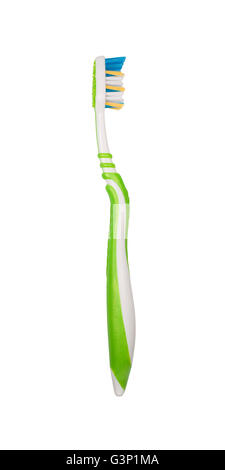 Green and White Toothbrush Isolated on White Background (with clipping path) Stock Photo