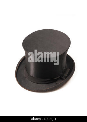 Old used chapeau claque on a white background Stock Photo
