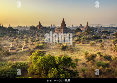 Morning in Bagan, Myanmar. Bagan is an ancient city with thousands of historic buddhist temples and stupas. Stock Photo