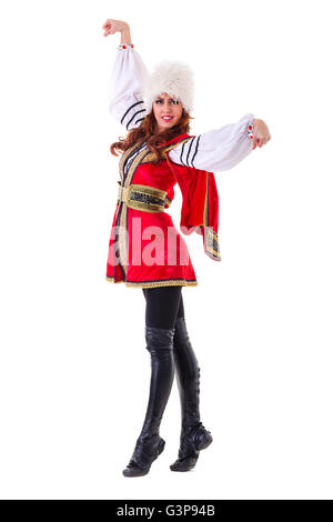 Handsome woman dancing lezginka Stock Photo