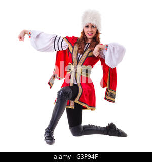 Handsome woman dancing lezginka Stock Photo