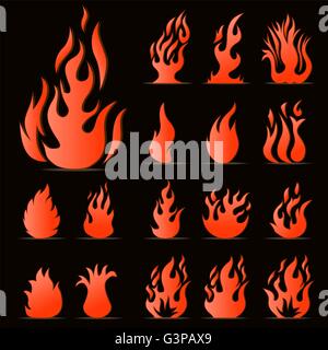 Torch flame icon set in black and white color. simple flat vector Stock ...