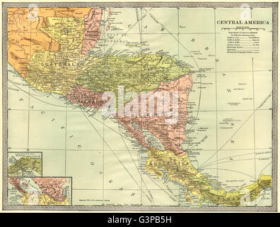 CENTRAL AMERICA British Honduras Panama Nicaragua Canal Guatemala, 1907 map Stock Photo