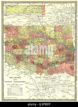 OKLAHOMA AND INDIAN TERRITORY state map. Counties, 1907 Stock Photo