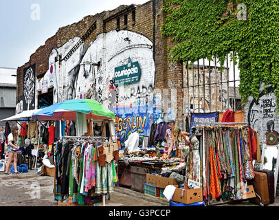 Graffiti in bohemian Friedrichshain - Kreuzberg  Berlin RAW temple, former railway yards, Warschauer Strasse - Revaler Straße Germany  ( nightlife spot night club area ) Stock Photo