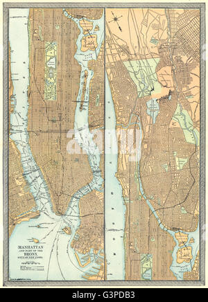 MANHATTAN town/city plan. Bronx. New York City, 1907 antique map Stock Photo