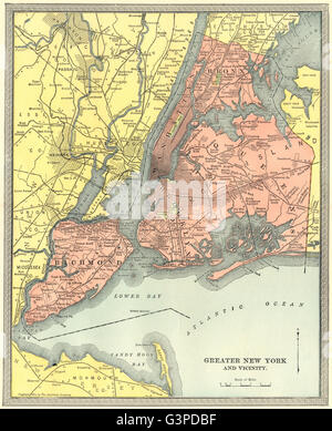 NEW YORK CITY town plan. Manhattan Brooklyn Queens Bronx Staten Island, 1907 map Stock Photo