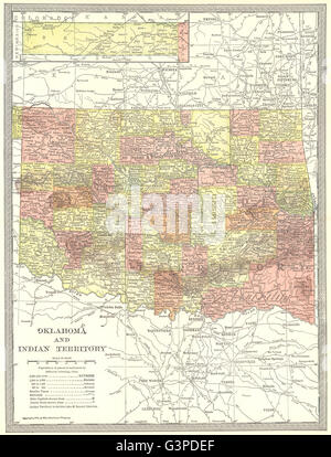 OKLAHOMA & INDIAN TERRITORY state map. Counties, 1907 Stock Photo