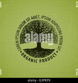 Leafless tree with roots vector logo. Organic product Stock Vector