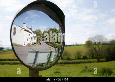 Traffic mirror in rural Wales Stock Photo