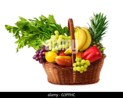 Vegetables and fruits isolated on a white background Stock Photo
