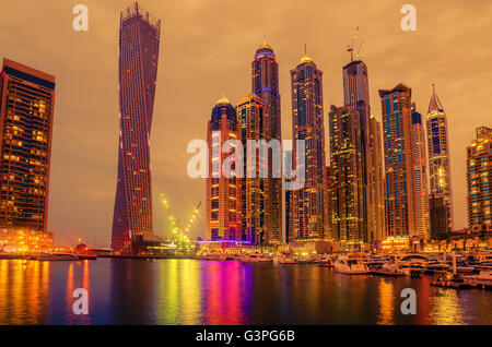 Dubai, United Arab Emirates: Marina in the sunset Stock Photo