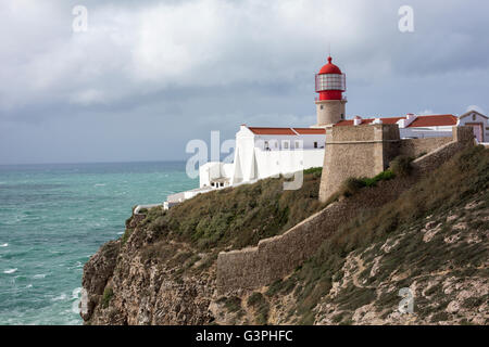 Ocean's view from the cliff, Algarve, Sagres, Cabo de Sao Vicente, Portugal Stock Photo