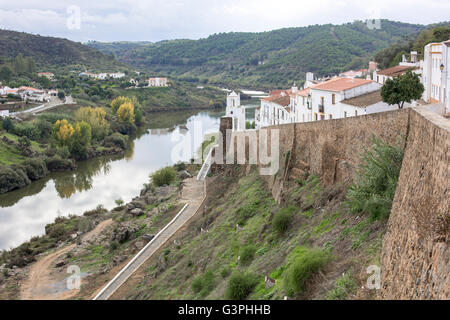 The Town and Moorish castle of Mertola beside the River Guadiana, Algarve, Southern Portugal, Europe. Stock Photo