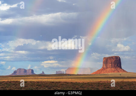 Double Rainbow over Monument Valley between Arizona and Utah Stock Photo