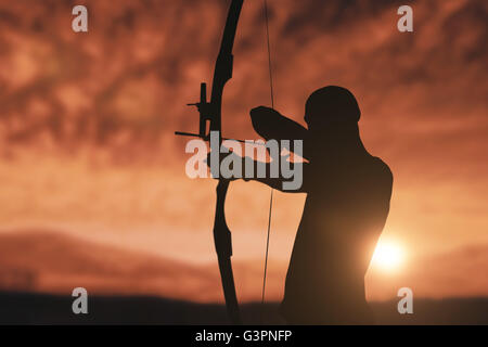 Composite image of facing view of man practicing archery against white background Stock Photo